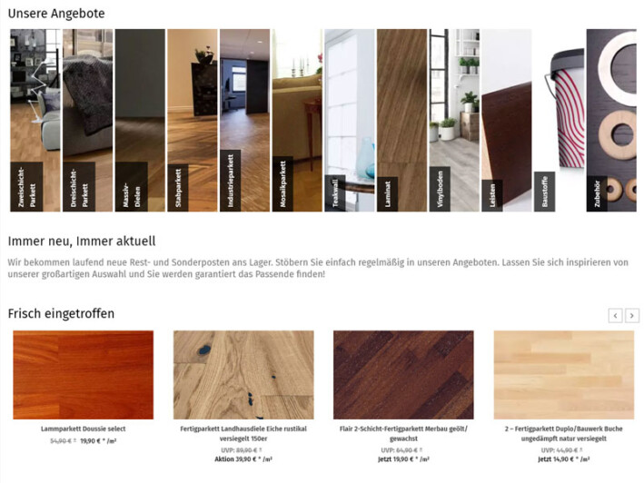 Bild website parkettoutlet.berlin